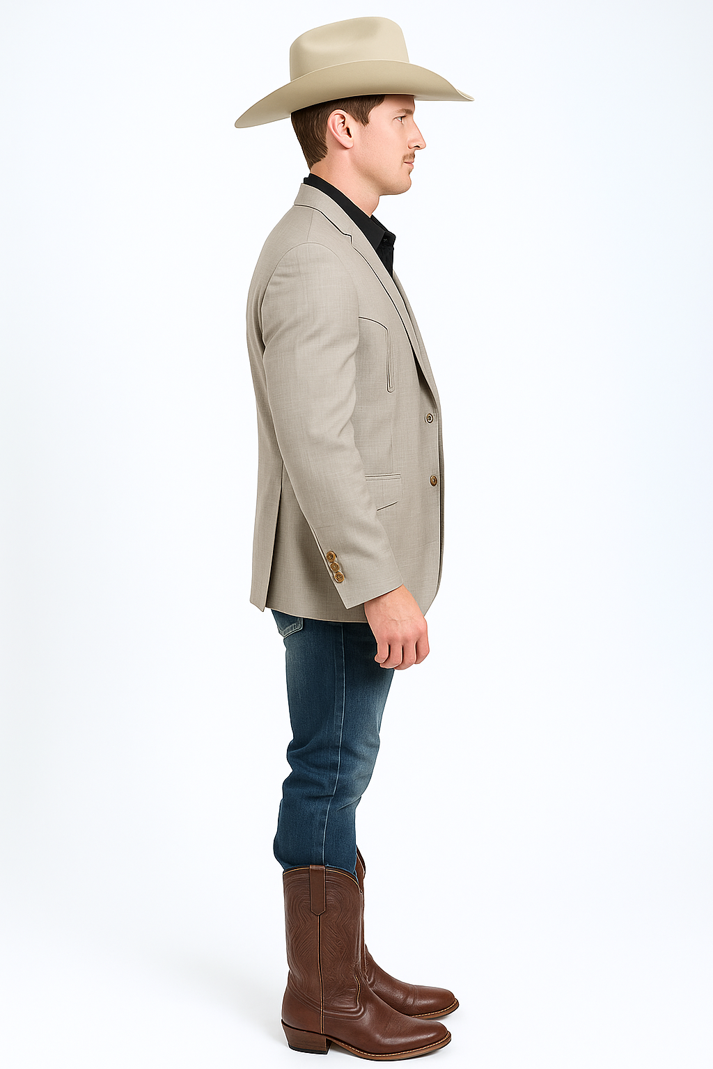Western Blazer - Saco Para Hombre -Mens Double Button Western Taupe Blazer