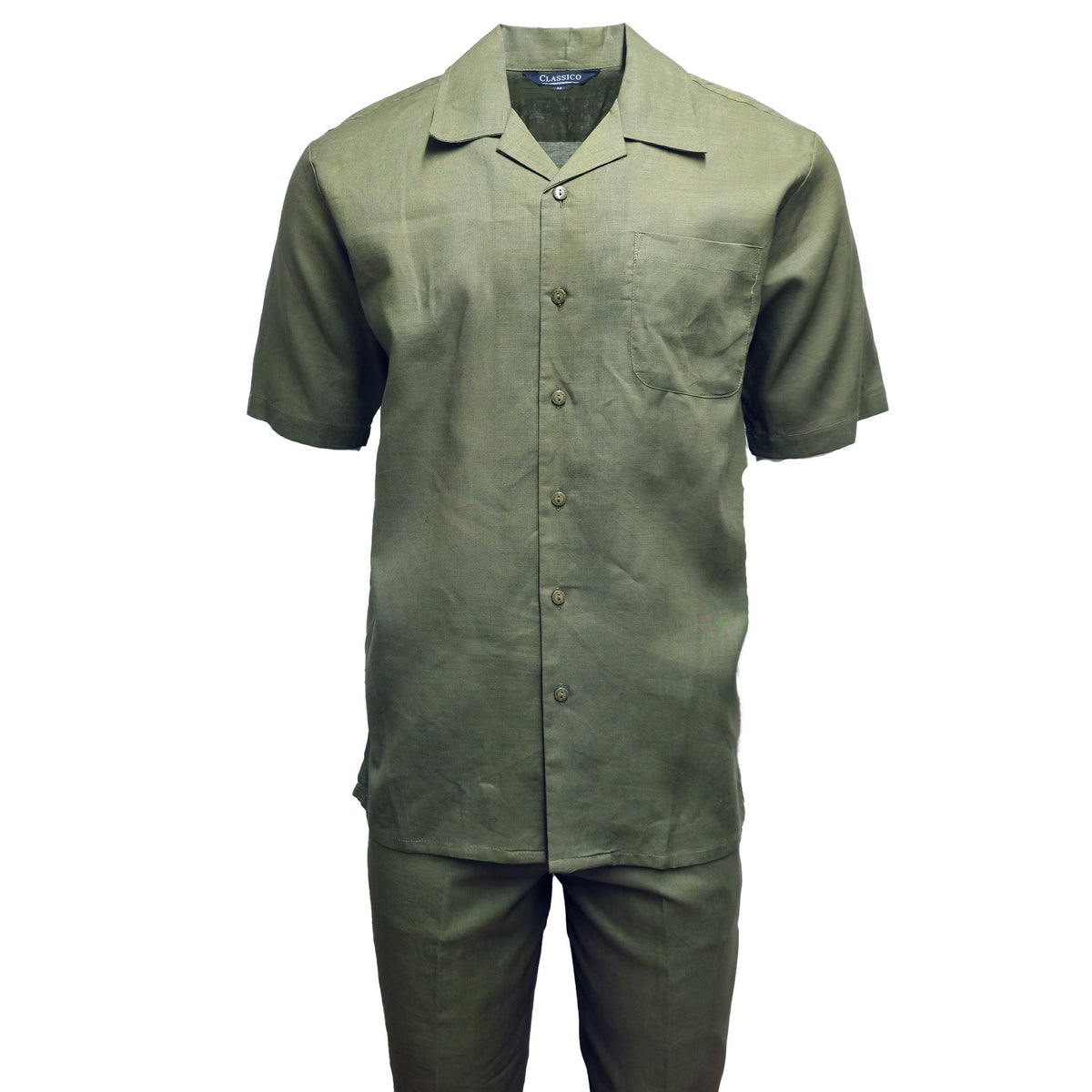 Mens Sage Green Linen Shirt and Pants Casual Outfit Set
