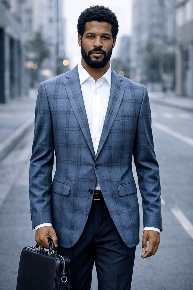 Statement Men's 100% Wool Modern Fit Sport Coat - Sharp Plaid