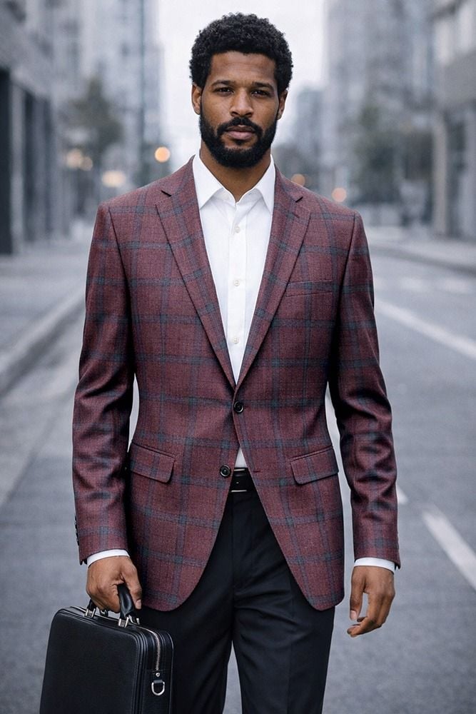 Statement Men's 100% Wool Modern Fit Sport Coat - Sharp Plaid