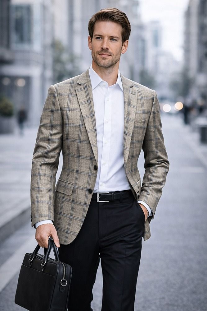 Statement Men's 100% Wool Modern Fit Sport Coat - Sharp Plaid