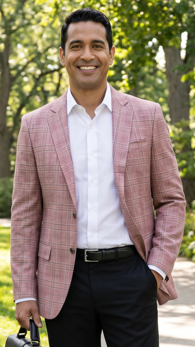 Statement Men's 100% Wool Modern Fit Sport Coat - Windowpane Plaid