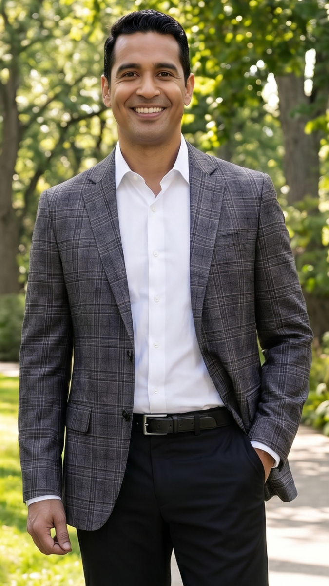 Statement Men's 100% Wool Modern Fit Sport Coat - Windowpane Plaid