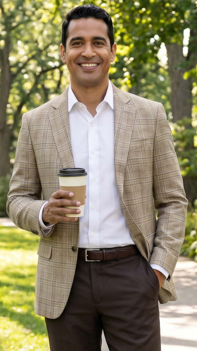 Statement Men's 100% Wool Modern Fit Sport Coat - Windowpane Plaid