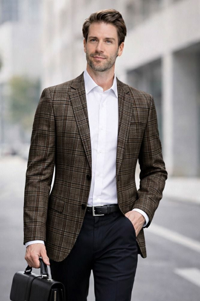 Statement Men's 100% Wool Modern Fit Sport Coat - Stylish Plaid