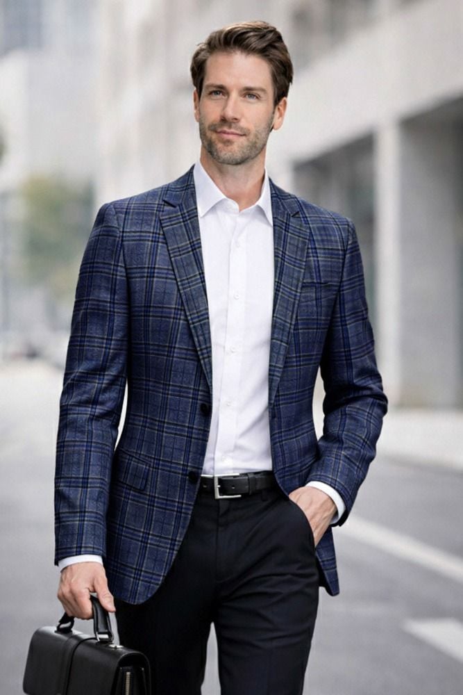 Statement Men's 100% Wool Modern Fit Sport Coat - Stylish Plaid