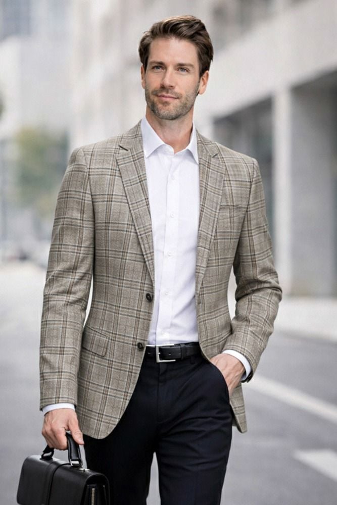Statement Men's 100% Wool Modern Fit Sport Coat - Stylish Plaid