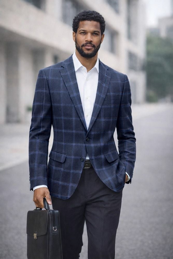 Statement Men's 100% Wool Modern Fit Sport Coat - Windowpane Pattern