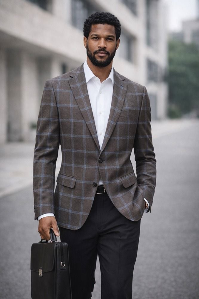 Statement Men's 100% Wool Modern Fit Sport Coat - Windowpane Pattern