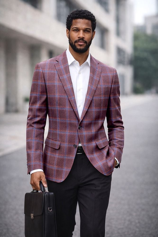 Statement Men's 100% Wool Modern Fit Sport Coat - Windowpane Pattern