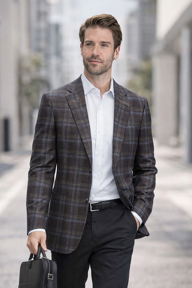 Statement Men's 100% Wool Modern Fit Sport Coat - Glen Plaid