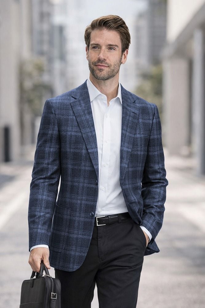 Statement Men's 100% Wool Modern Fit Sport Coat - Glen Plaid