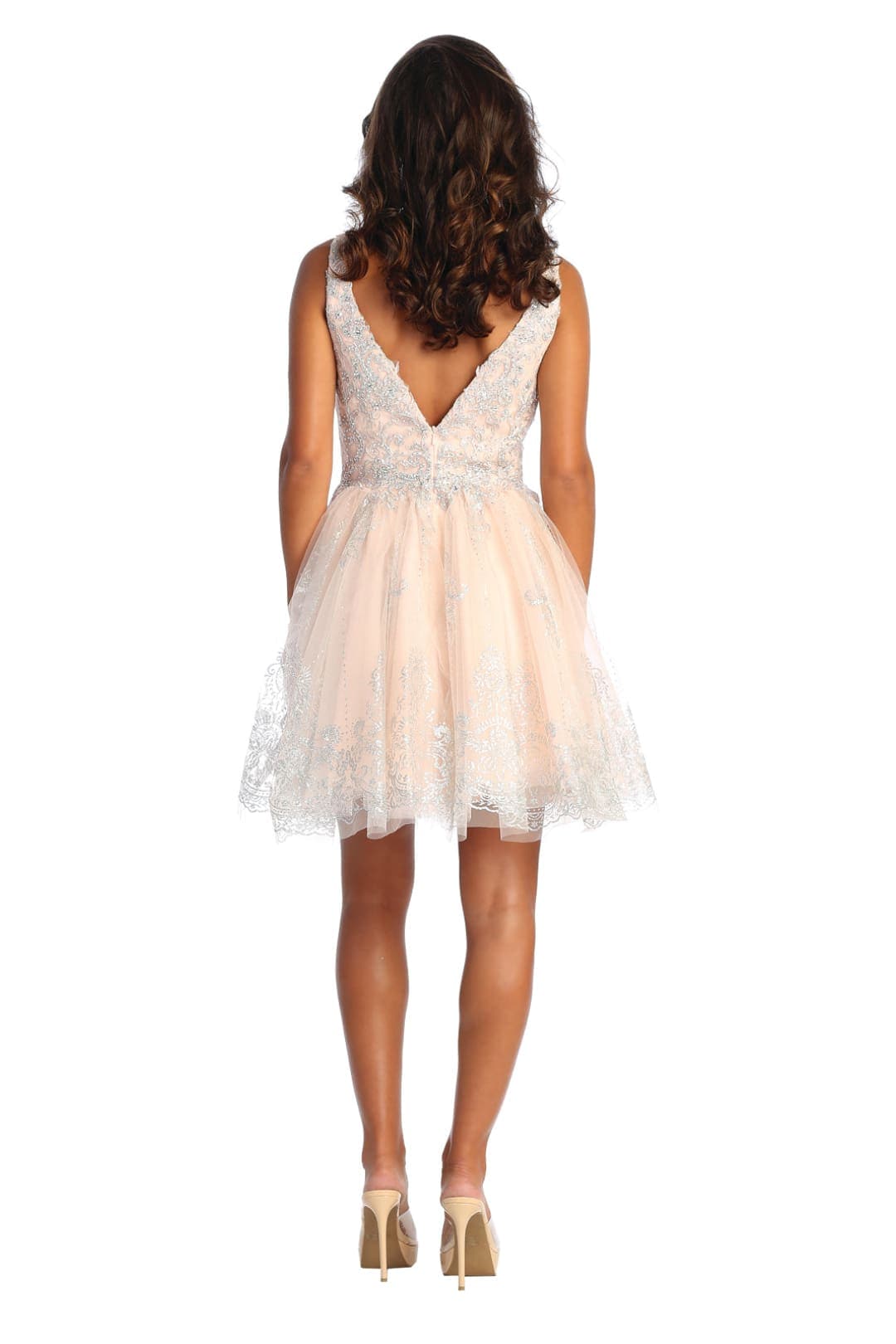 Quince Dama Dresses - Short Quinceanera Dresses in Color Blush/Silver