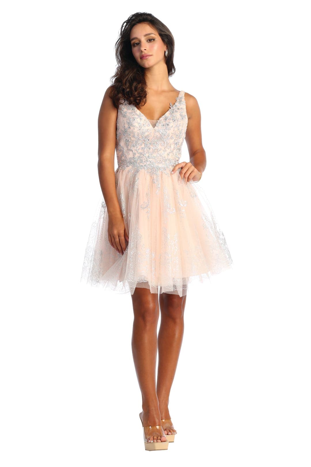 Quince Dama Dresses - Short Quinceanera Dresses in Color Blush/Silver