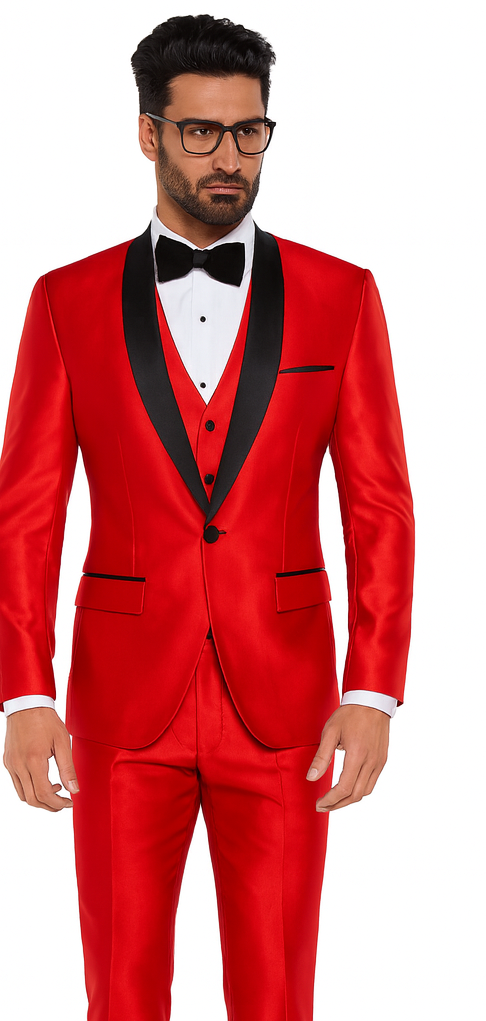 Shiny Red Tuxedo Shawl Collar Jacket & Pants Suit Prom 2026 Or Wedding Or Groom Tuxedo