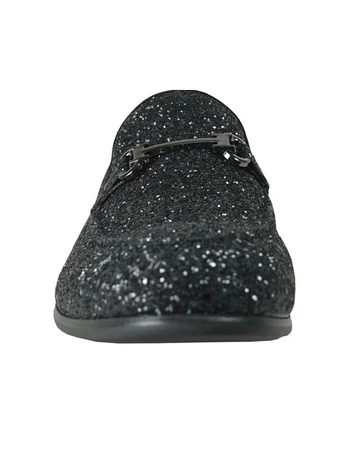 "Black Sequin Prom 2026 Tuxedo Loafer - Modern Men's Glitter Footwear"