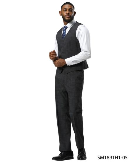 Stacy Adams Men's 3 Piece Hybrid Fit Suit - Tattersall Pattern