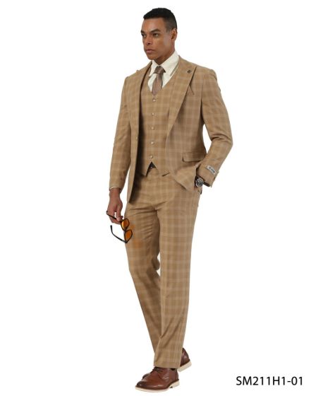 Stacy Adams Men's 3 Piece Glen Check Suit - Hybrid Fit