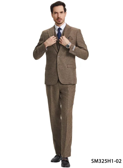 Stacy Adams Men's 3 Piece Hybrid Fit Suit - Herringbone