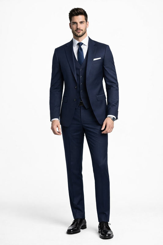 Mens Stacy Adams Suits - Designer Suit - 3 Piece Suit - Vested Suit - Flat Front Pant- Modern Fit Suits Navy Suit