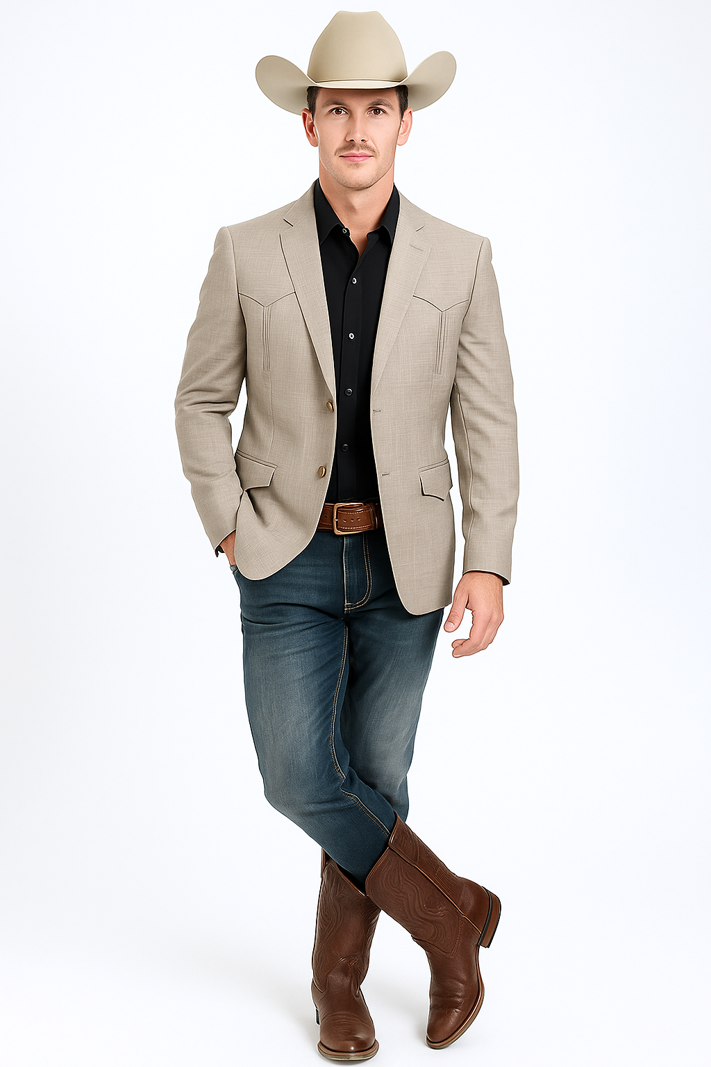 Western Blazer - Saco Para Hombre -Mens Double Button Western Taupe Blazer