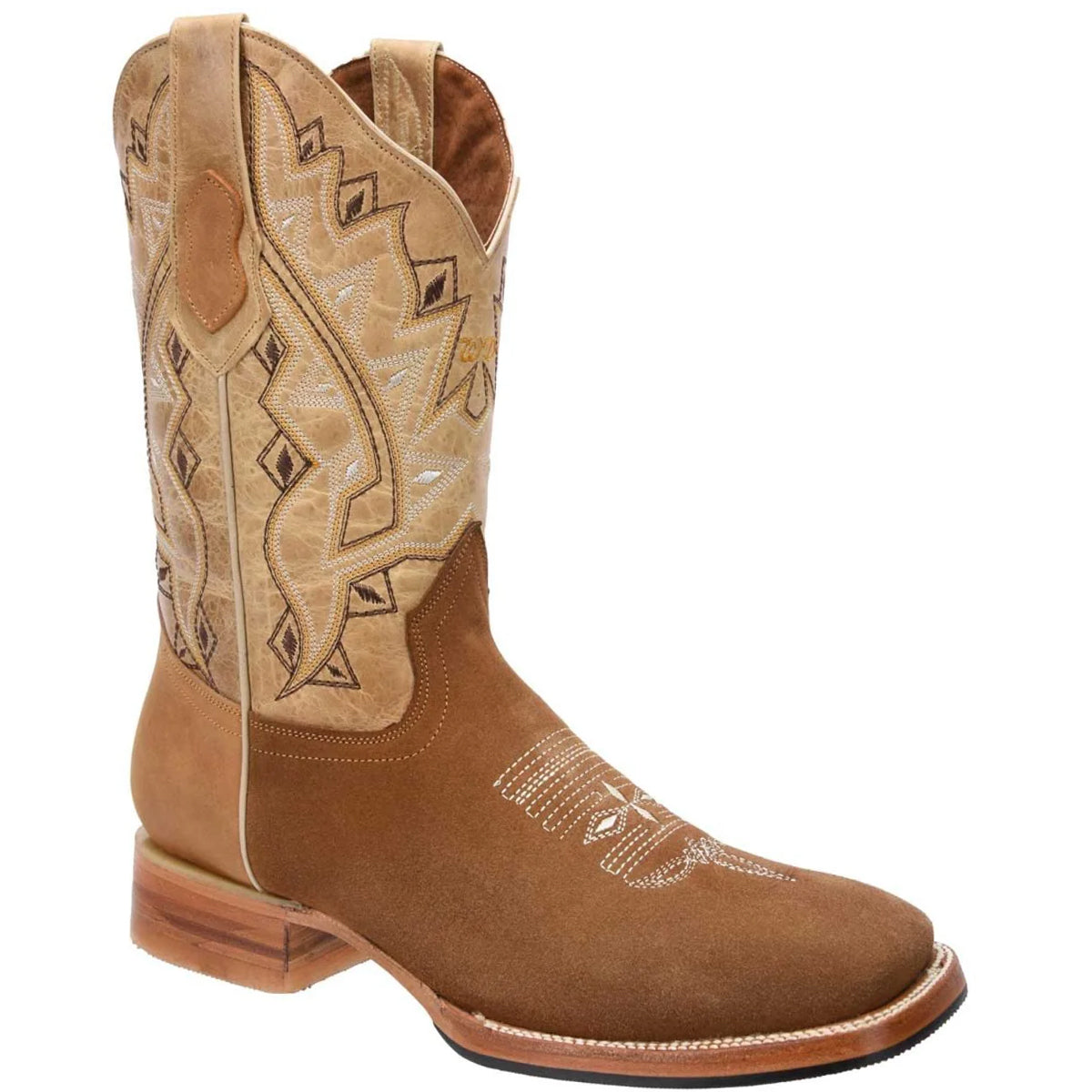 Mens White Diamond Boot Cowboy Boot Sand Nubuck Square Toe