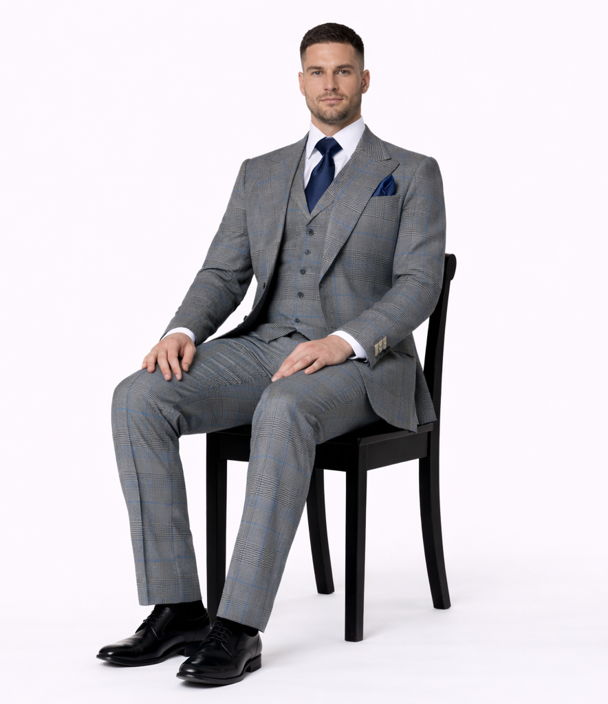 Suits With Baggy Pleated Pants - Wide Leg Pants 100% Wool - Classic Fit Gray Color by Rossiman