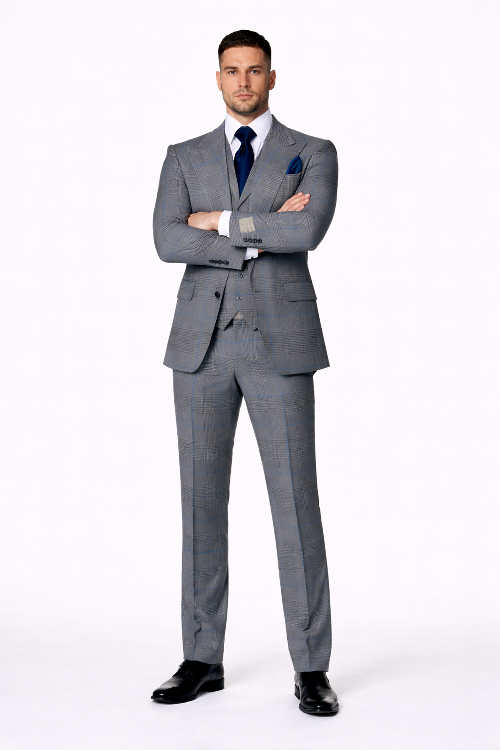 Suits With Baggy Pleated Pants - Wide Leg Pants 100% Wool - Classic Fit Gray Color by Rossiman