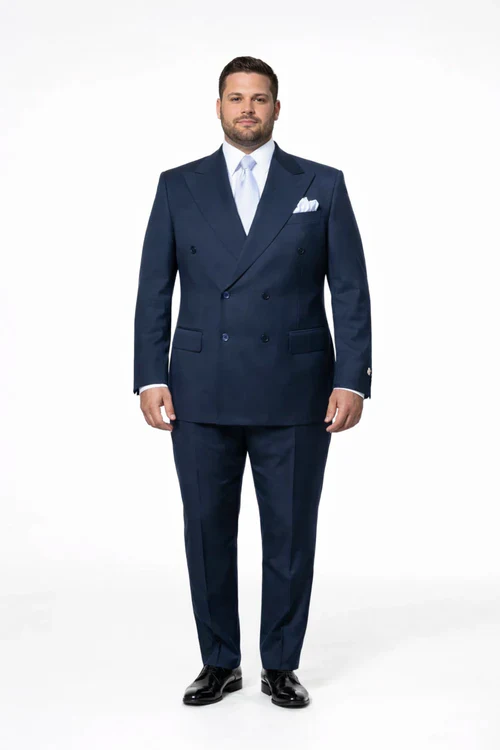 Suits With Baggy Pleated Pants - Wide Leg Pants 100% Wool - Classic Fit in Navy Color by Rossiman