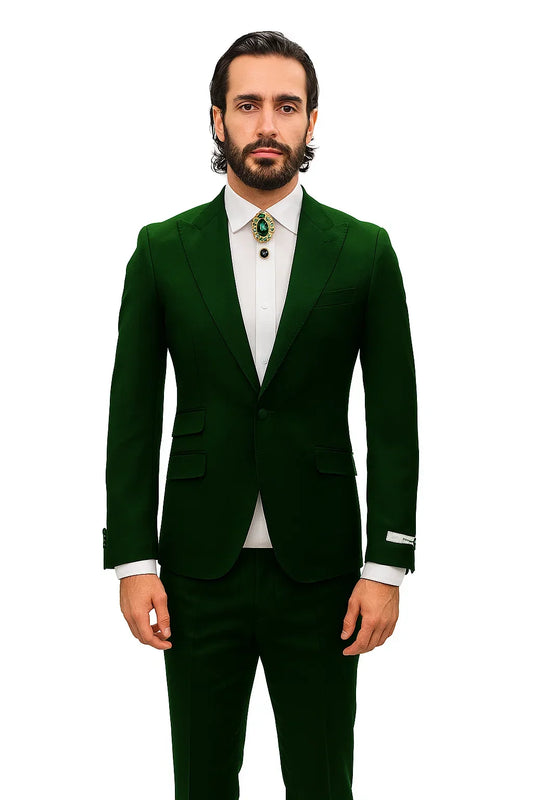 Mens Shiny Blazer - Hunter Green Sateen Vested Suit
