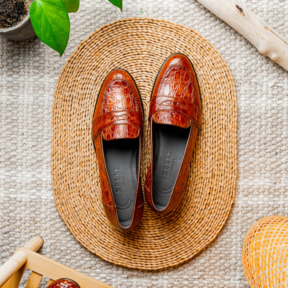 Zelli Tuscany Crocodile Slip-On Cognac (11-119-CGN)