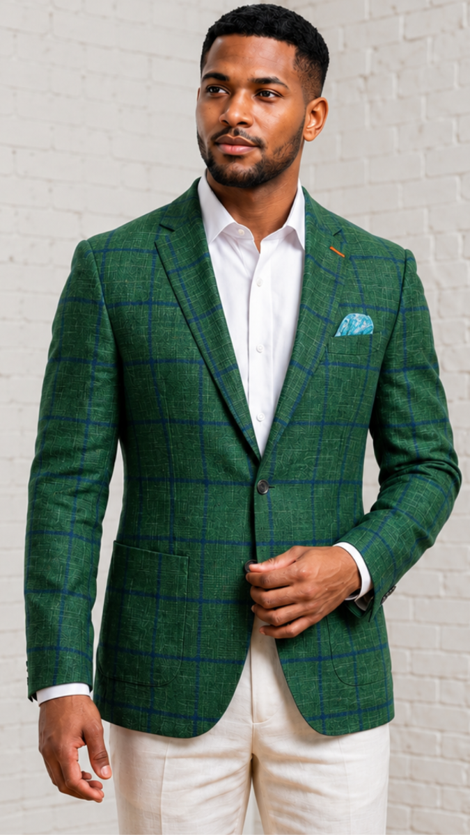 Statement Men's 100% Wool Modern Fit Sport Coat - Contrast Windowpane
