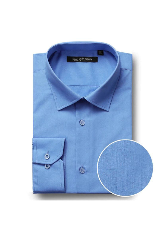"Azure Elegance: Prom and Wedding-Ready Dress Shirt with Classic Spread Collar"