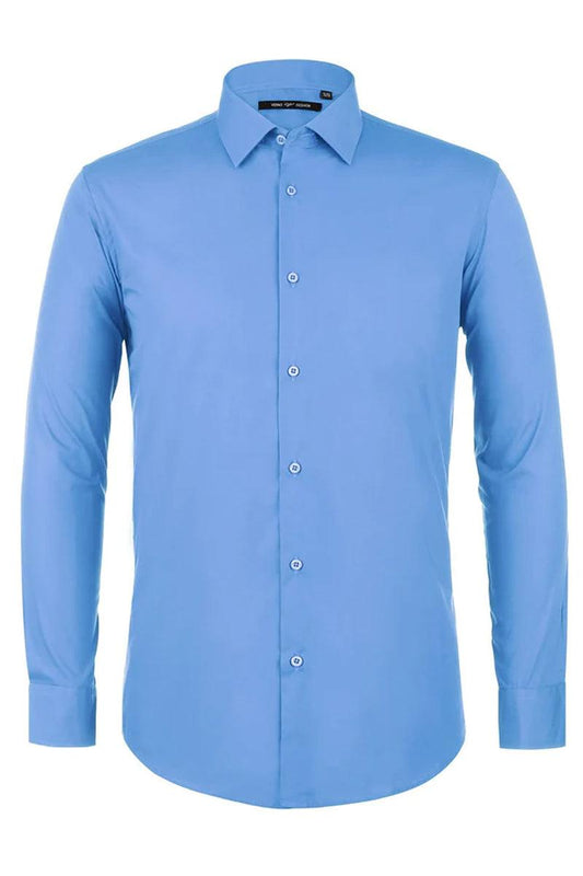 "Azure Elegance: Prom and Wedding-Ready Dress Shirt with Classic Spread Collar"