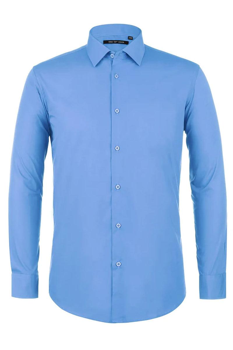 Mens Light Blue Classic Fit Spread Collar Dress Shirt