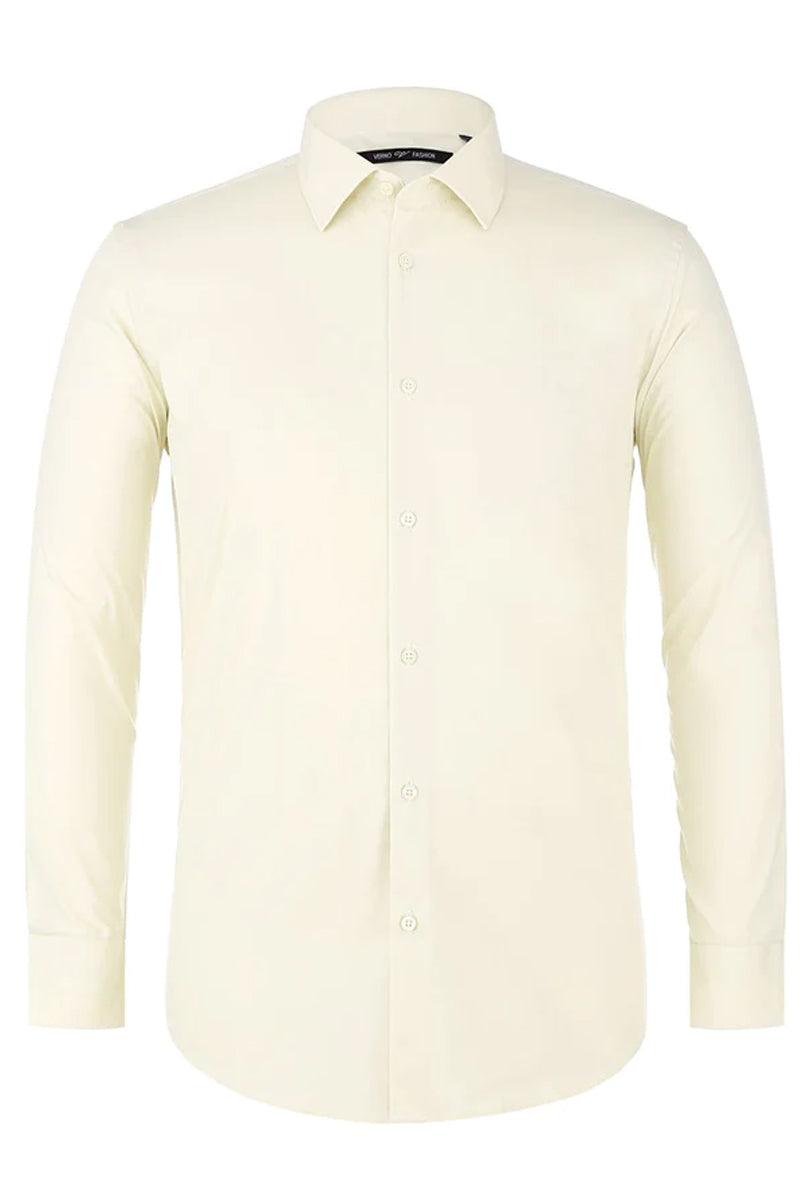 "Crimson Elegance: Verno's Classic Fit Spread Collar Dress Shirt for Prom and Wedding Festivities"