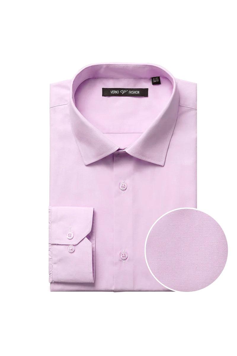 Mens Pink Classic Fit Spread Collar Dress Shirt
