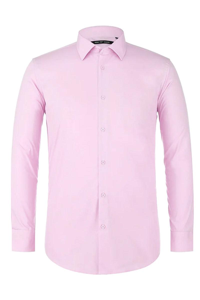 Mens Pink Classic Fit Spread Collar Dress Shirt