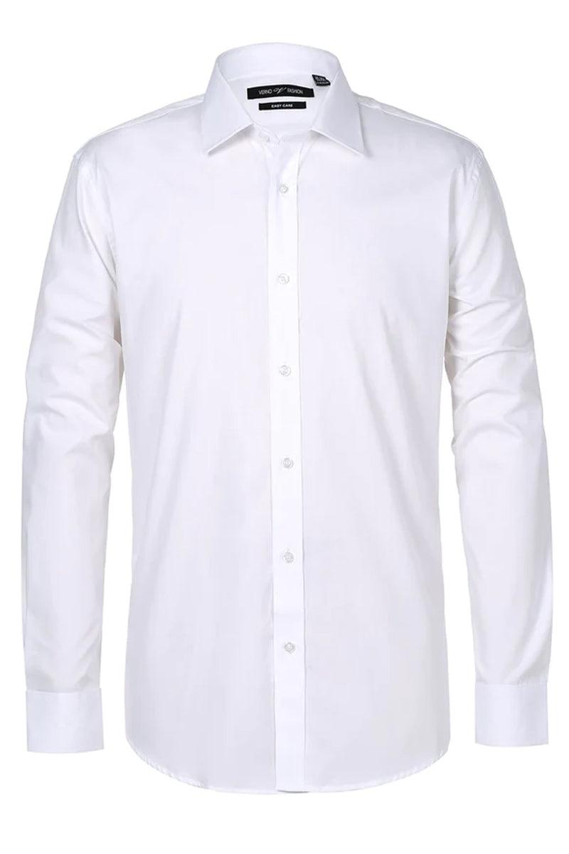 Men's White Slim Fit Dress Shirt, Spread Collar