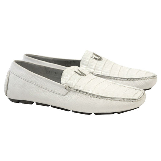 Vestigium Caiman Belly Driving Loafers White
