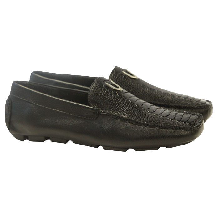 Vestigium Ostrich Leg Driving Loafers Black