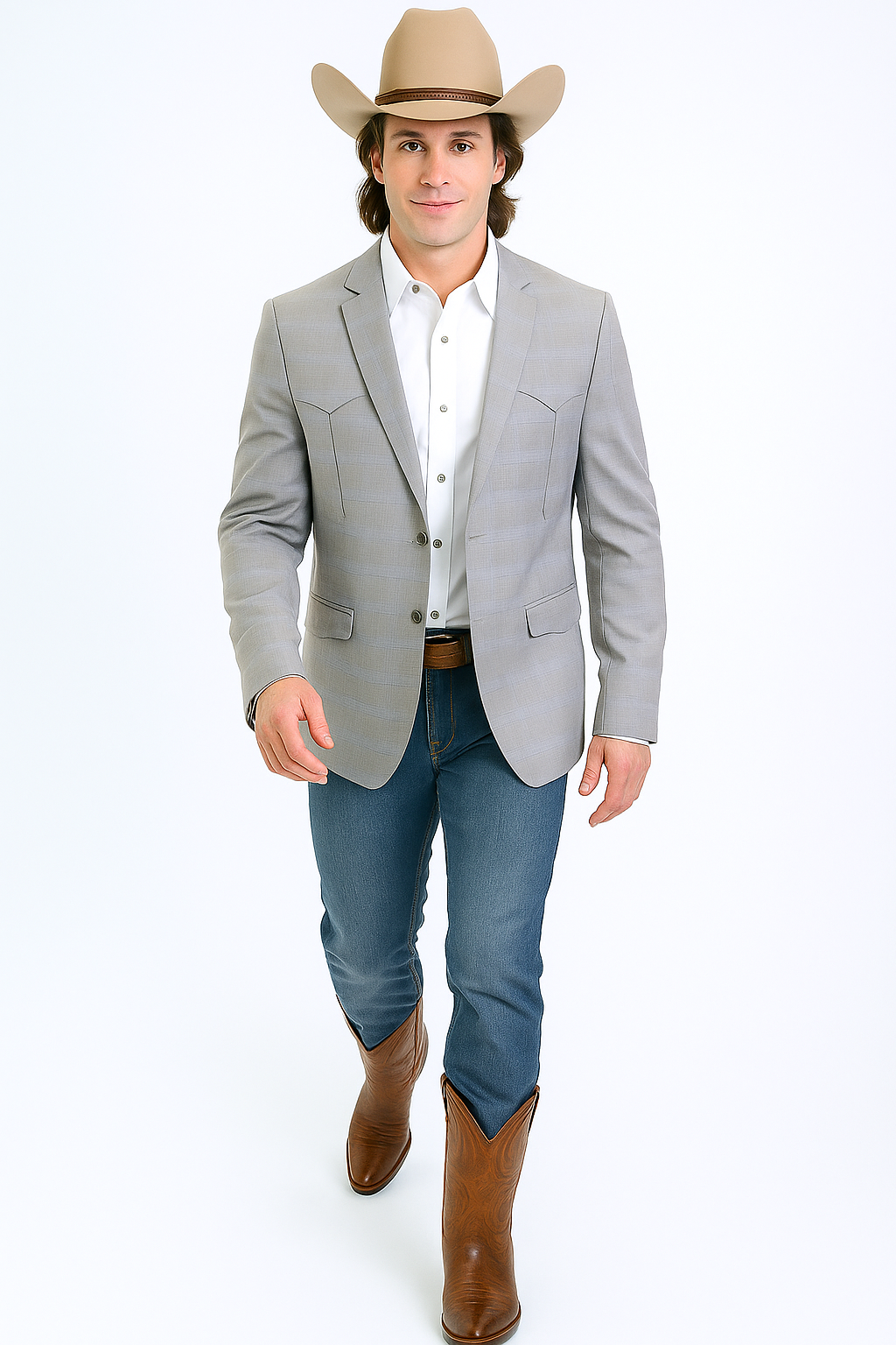 Western Blazer - Saco Para Hombre - Mens Double Button Western Grey Blazer