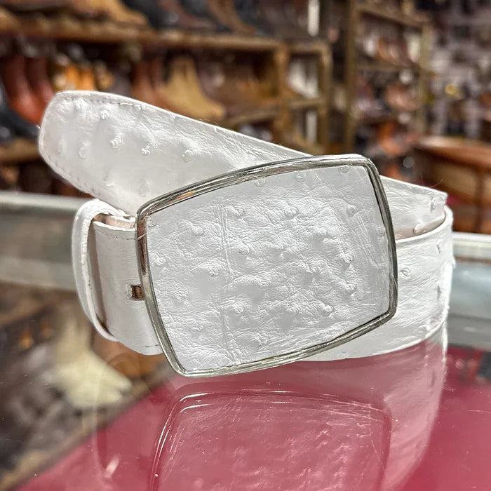 White Genuine Ostrich Cowboy Belt