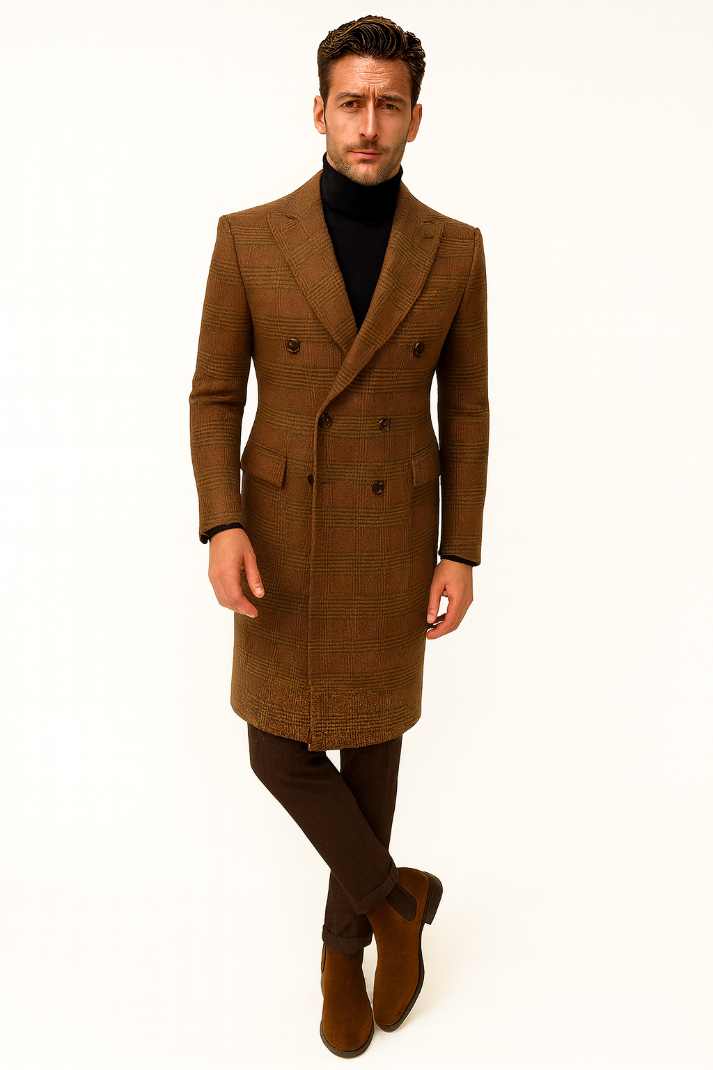 Mens Plaid Overcoat - Peacoat - Plaid Topcoats
